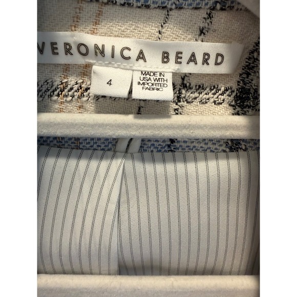 Veronica Beard Beacon Dickey Jacket White Blue Plaid Tweed Blazer Sz 4 - Picture 8 of 10
